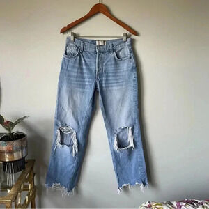 Free People | Frayed Hem  Busted Knees Straight Jeans